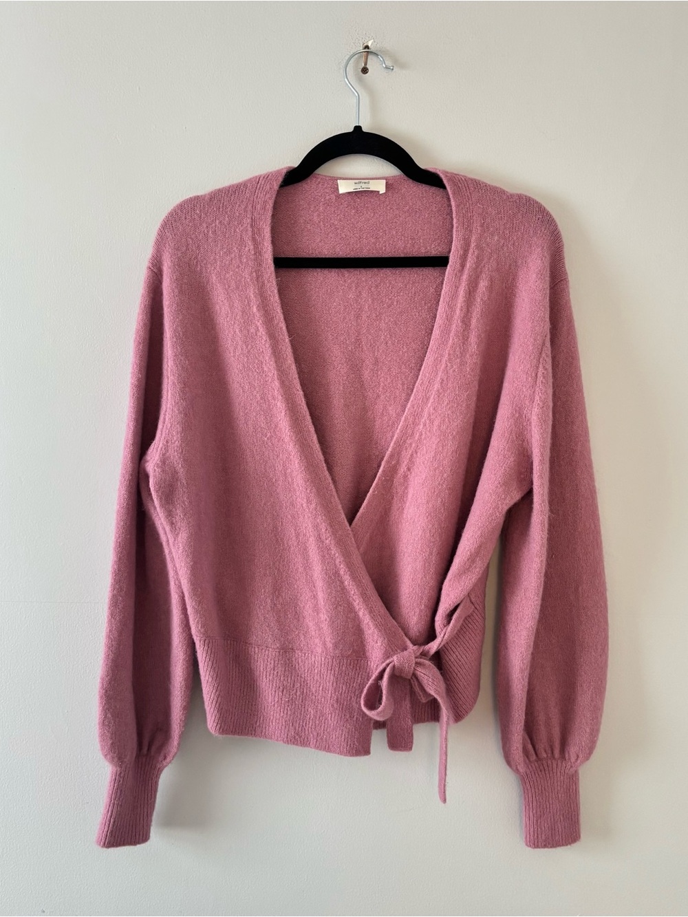 Wilfred SoftSpoke Dear Sweater Wrap V-Neck Cropped Boxy Plush Knit Aritzia